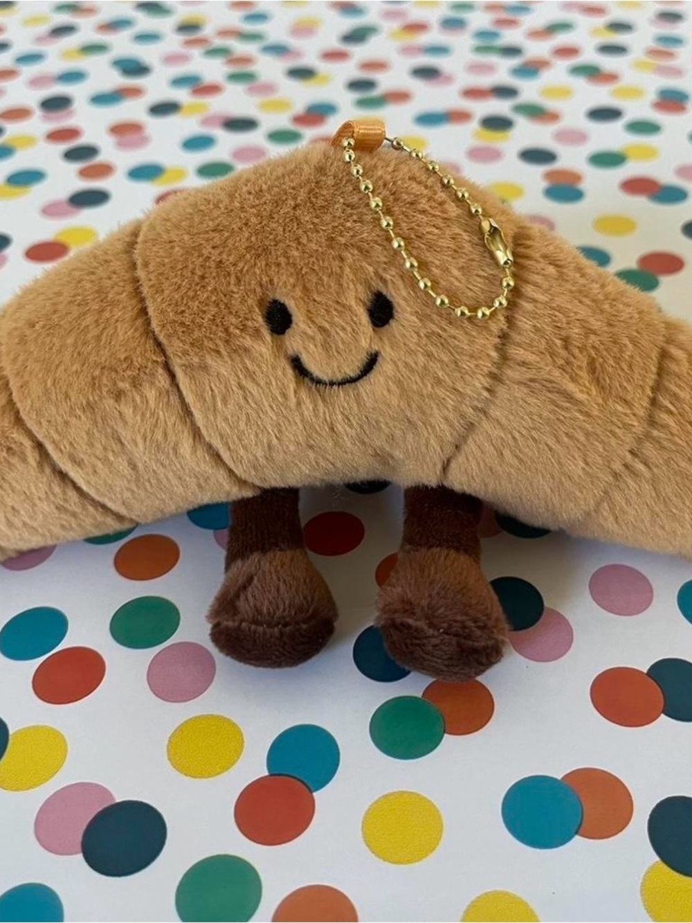 Plush Croissant Keychain - Brown Cute Smiling Snack Toy